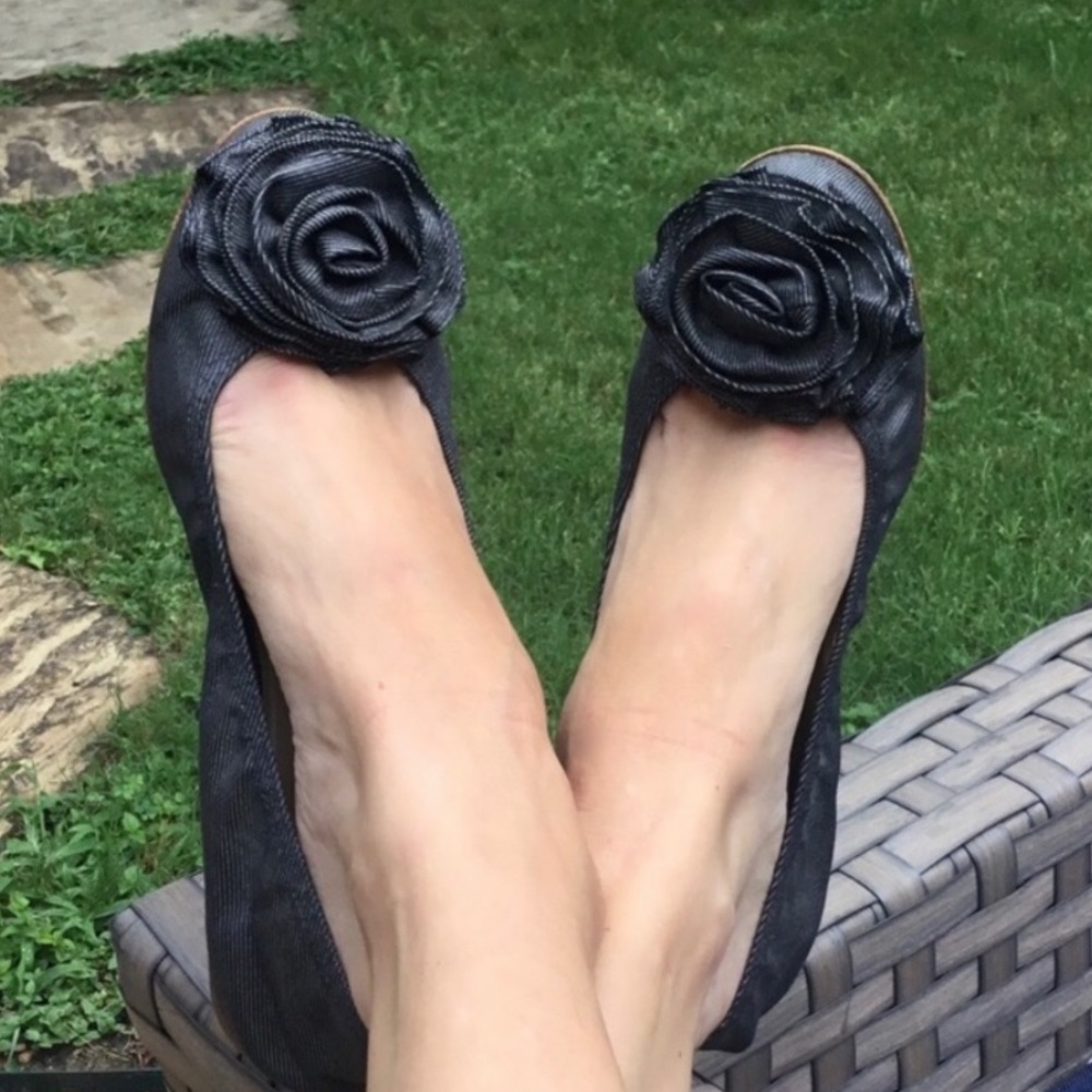 Valentino Grey Canvas Flower Ballet Flats